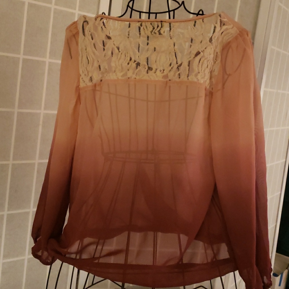 Ombre Pink to Burgundy Sheer Top - Picture 3 of 6